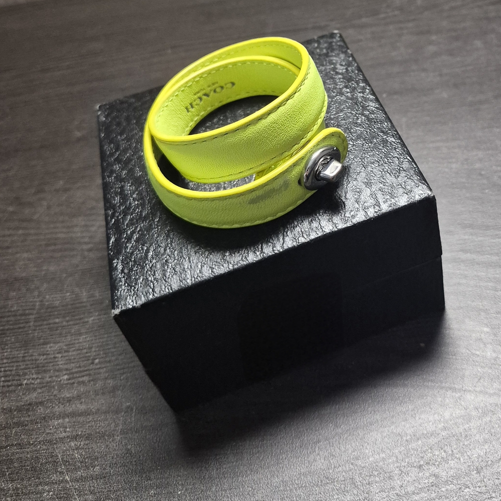 Coach Men's Neon Yellow Double Wrap Leather Bracelet
